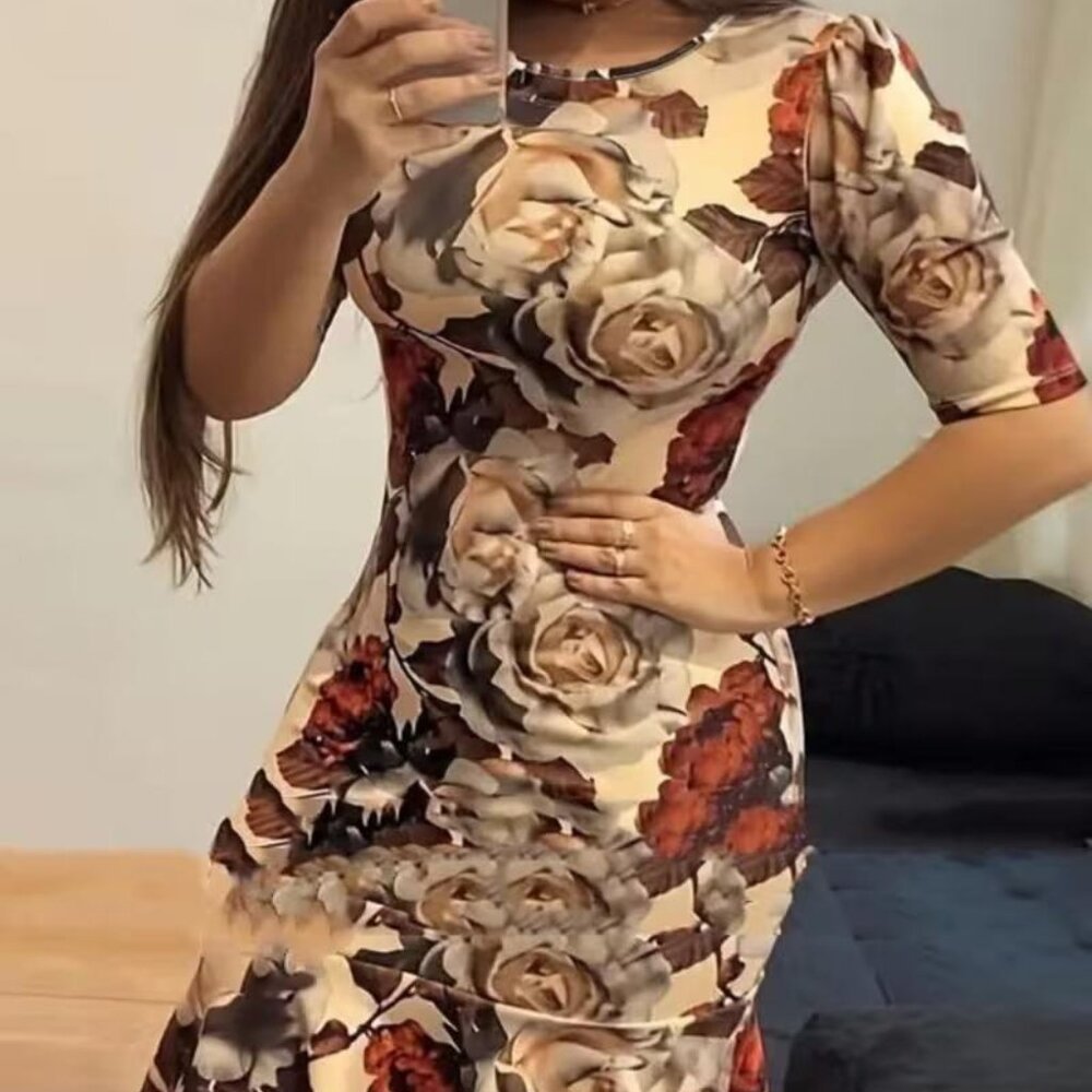 Vintage Floral Print Four Season Dress